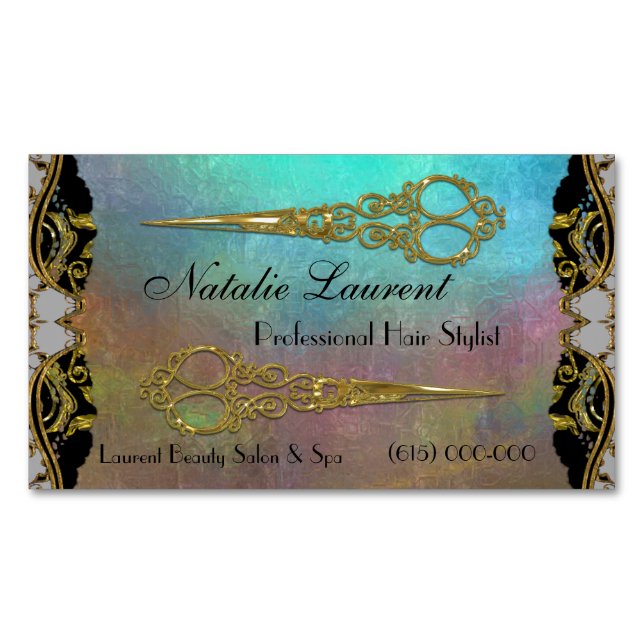 Professional Elegant Double Scissors Waters Edge Magnetic Business Card (Front)