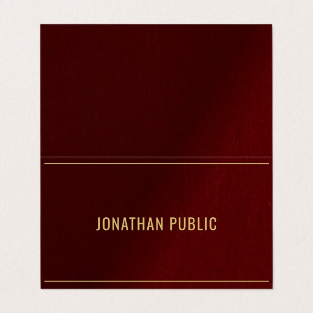 Professional Elegant Folded Bordeaux And Gold Business Card (Outside Unfolded)