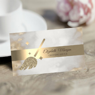 Professional Elegant Gold Glitter Broom Business Card