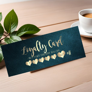 Professional Elegant Gold Hearts Green Leather Loyalty Card