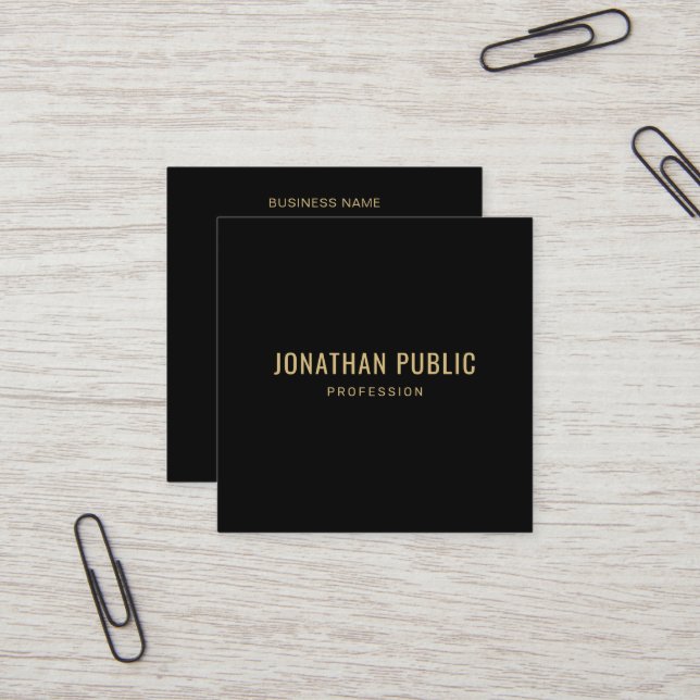 Professional Elegant Gold Text Create Your Own Square Business Card (Front/Back In Situ)