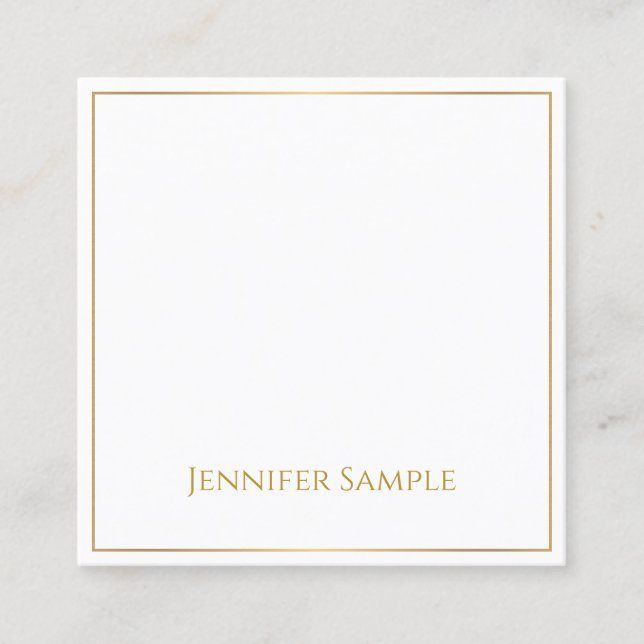 Professional Elegant Gold Text White Modern Plain Square Business Card (Front)