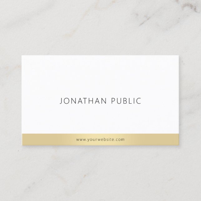 Professional Elegant Gold White Modern Simple Business Card (Front)