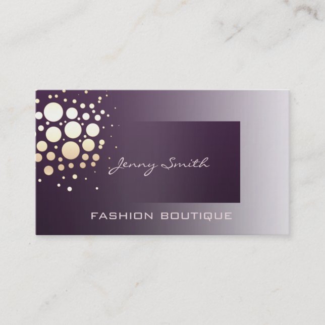 Professional elegant golden/bronze confetti violet business card (Front)