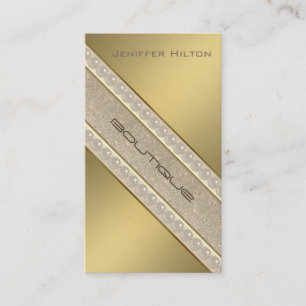 Professional elegant golden look glittery pearls business card