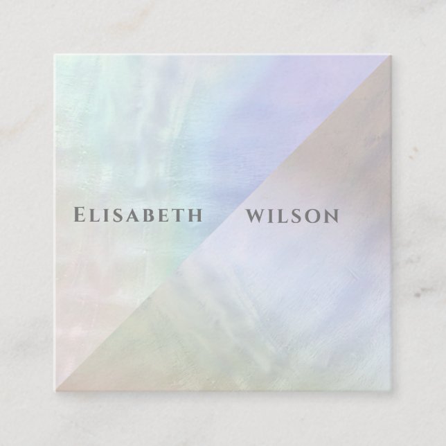Professional elegant  iridescent pearl holographic square business card (Front)