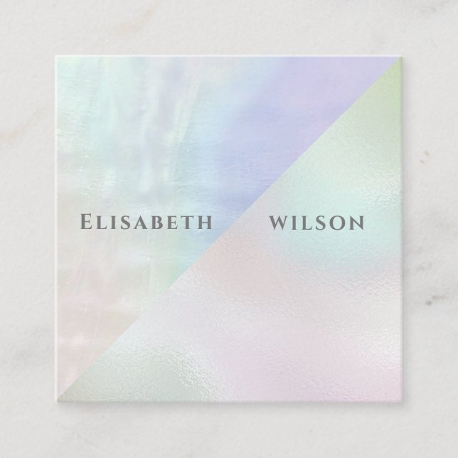 Professional elegant  iridescent pearl holographic square business card (Front)