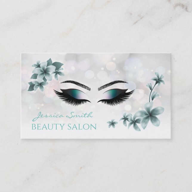 Professional elegant  luxury bokeh floral makeup business card (Front)