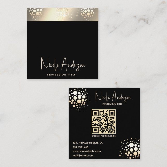 Professional elegant luxury gold confetti QR code Square Business Card (Front/Back)