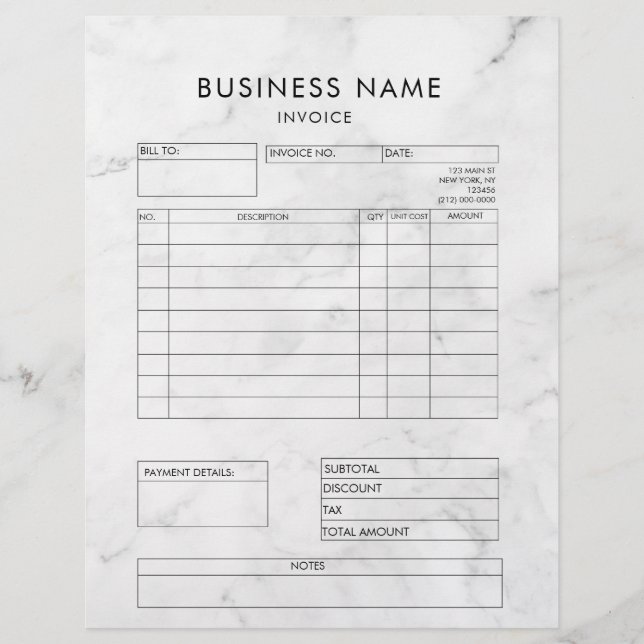 Professional Elegant Marble Invoice Receipt Letterhead (Front)