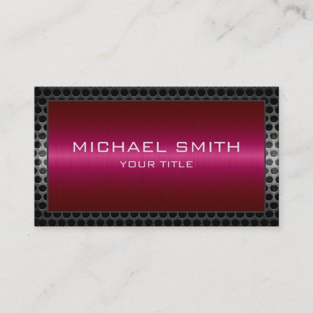 Professional Elegant Maroon Metal Border Business Card (Front)