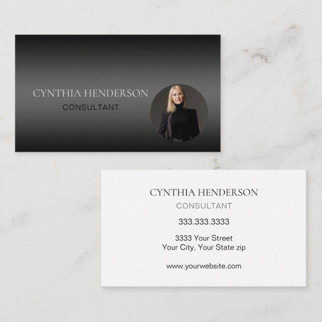 Professional Elegant Minimal Black Gradient Photo Business Card (Front/Back)