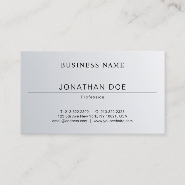 Professional Elegant Minimalist Design Silver Look Business Card (Front)