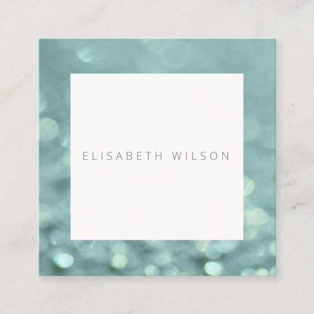 Professional elegant  minimalist teal bokeh square business card (Front)