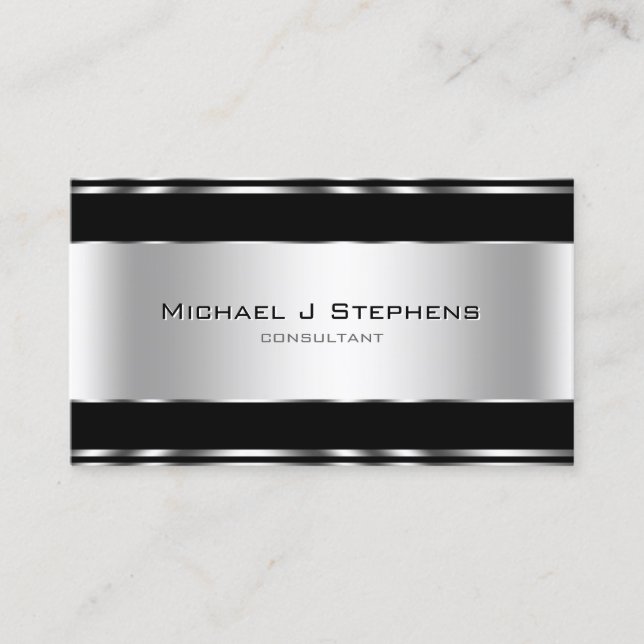 Professional Elegant Modern Black and Silver Business Card (Front)