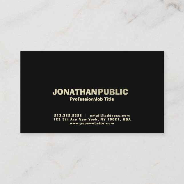 Professional Elegant Modern Black Gold Clean Plain Business Card (Front)