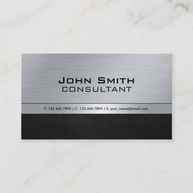 Professional Elegant Modern Black Silver Metal Business Card (Front)
