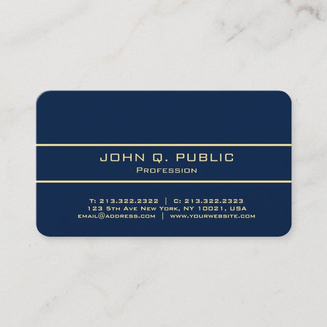 Professional Elegant Modern Blue And Gold Luxury Business Card (Front)