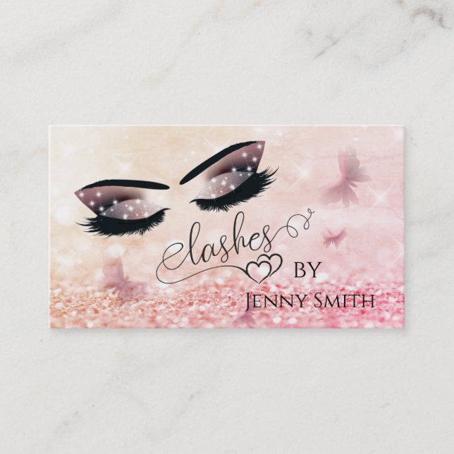 Professional elegant modern bokeh butterfly makeup business card (Front)