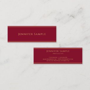 Professional Elegant Modern Gold Text Burgundy Red Mini Business Card