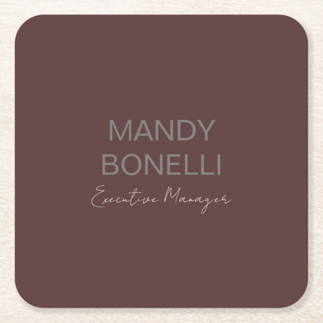 Professional elegant modern minimalist add name square paper coaster (Front)