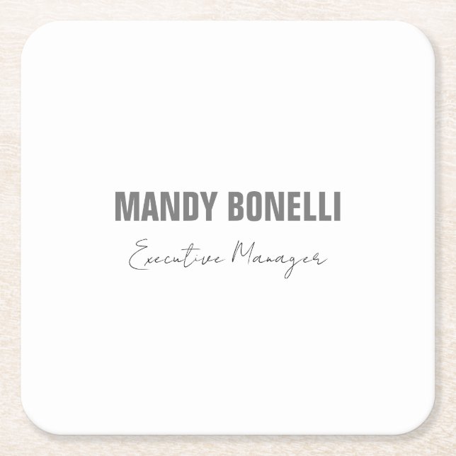 Professional elegant modern minimalist add name square paper coaster (Front)