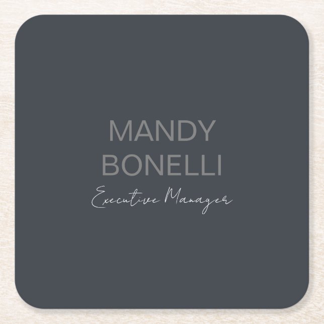 Professional elegant modern minimalist add name square paper coaster (Front)