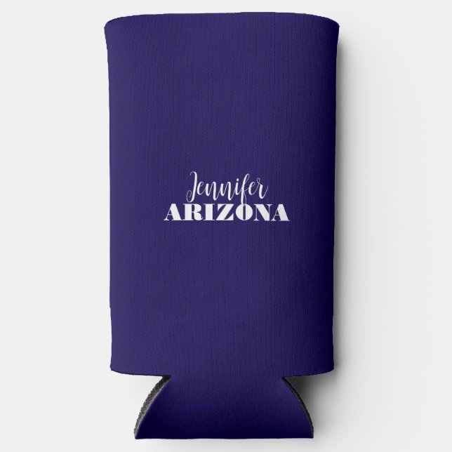 Professional elegant modern minimalist dark blue seltzer can cooler (Front)