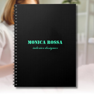 Professional Elegant Modern Neon Teal Black Notebook