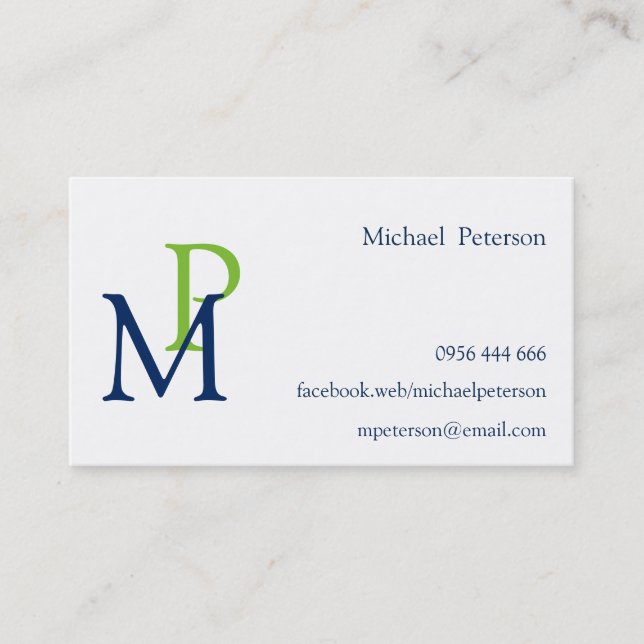 Professional Elegant Modern Personalized Monogram Business Card (Front)