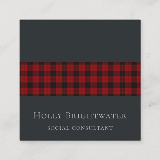 Professional Elegant Modern Scottish Tartan Black Square Business Card (Front)