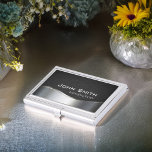Professional Elegant Modern Silver & Black Leather Business Card Holder<br><div class="desc">Professional Elegant Modern Silver Metal and Black Leather Customizable Business Card. 
Ideal for Accountants,  Realtors,  Attorneys,  Real Estate Agents,  Lawyers,  Brokers and Corporate Professionals.</div>