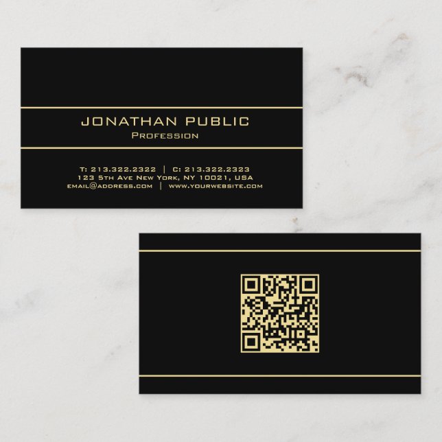 Professional Elegant Modern Template Black & Gold Business Card (Front/Back)