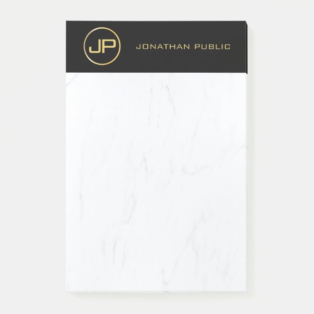 Professional Elegant Monogram Black Gold Marble Post-it Notes (Front)