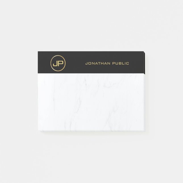 Professional Elegant Monogram Black Gold Marble Post-it Notes (Front)