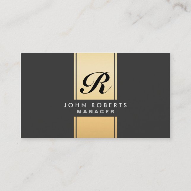 Professional Elegant Monogram Gold and Black Business Card (Front)