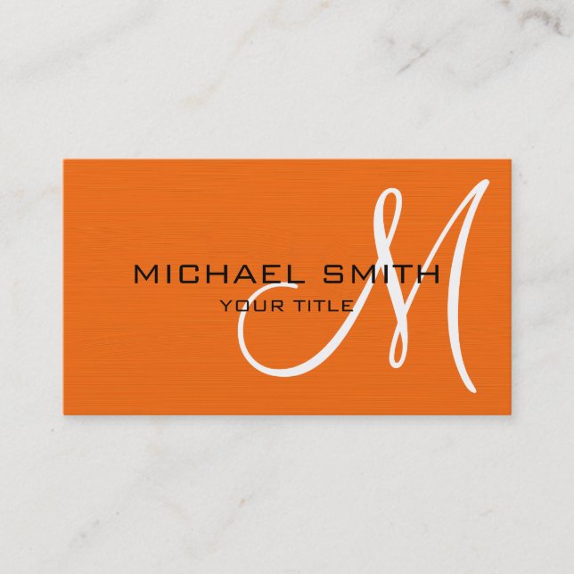 Professional Elegant Monogram Plain Dark Orange Business Card (Front)