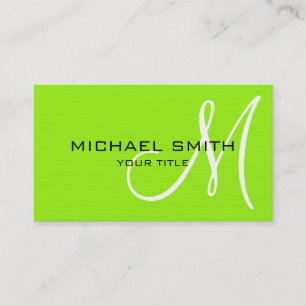 Professional Elegant Monogram Plain Lime Green Business Card