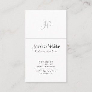 Professional Elegant Monogram White Modern Simple Business Card
