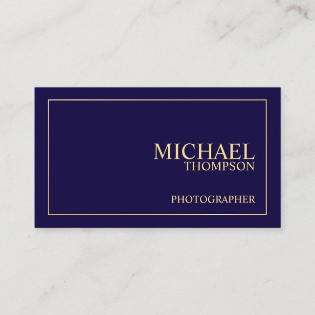 Professional Elegant Navy Blue and Gold Business Card (Front)