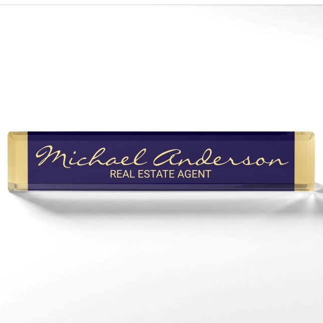 Professional Elegant Navy Blue and Gold Nameplate (Front)