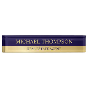 Professional Elegant Navy Blue and Gold Nameplate