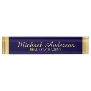 Professional Elegant Navy Blue and Gold Nameplate