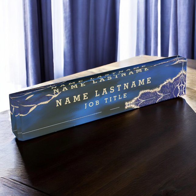 Professional Elegant Navy Blue Gold Agate Nameplate (Creator Uploaded)