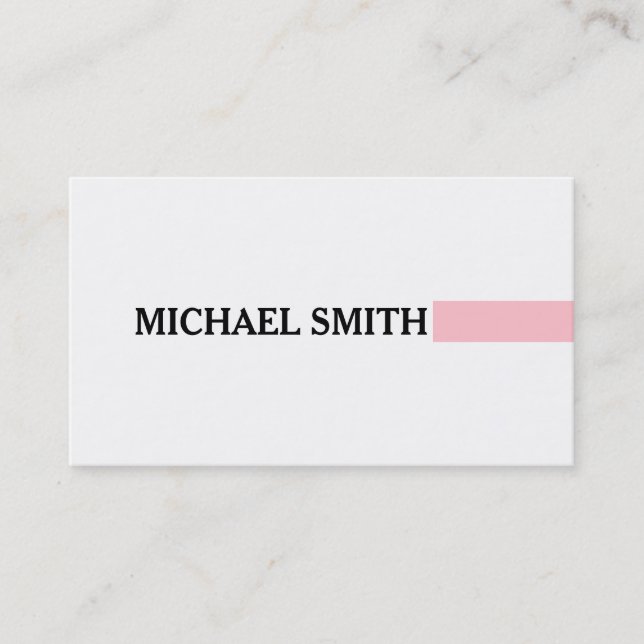 Professional Elegant Pink Modern Plain White Business Card (Front)