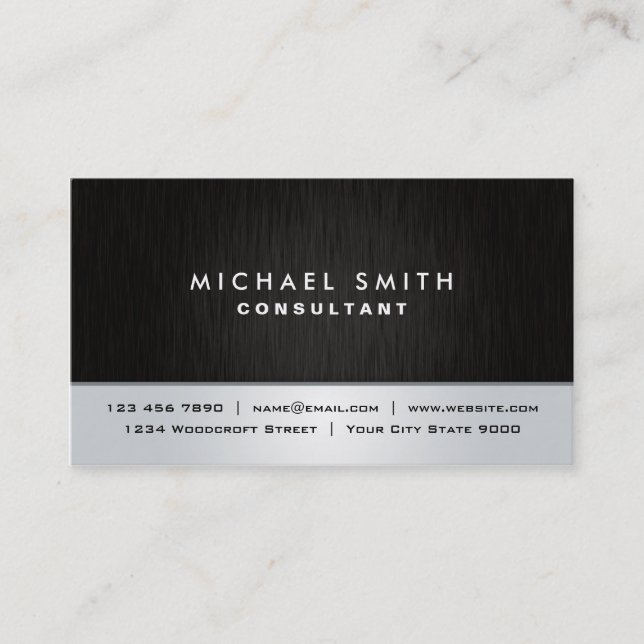 Professional Elegant Plain Black Silver Modern Business Card (Front)