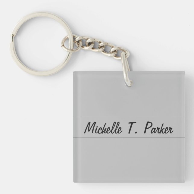 Professional elegant plain minimalist calligraphy keychain (Front)