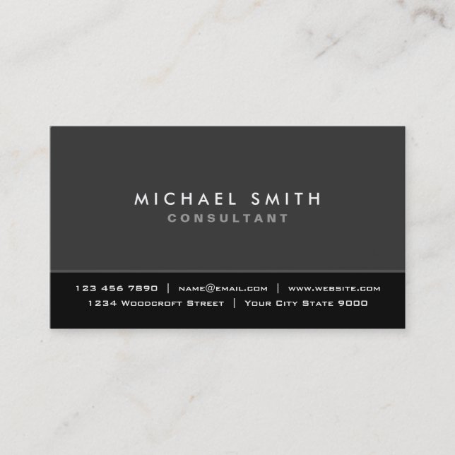 Professional Elegant Plain Modern Black and Grey Business Card (Front)