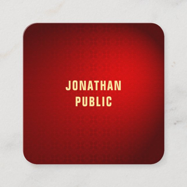 Professional Elegant Red Damask Gold Text Template Square Business Card (Front)