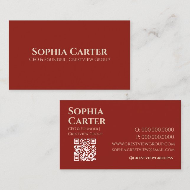 Professional Elegant Red White QR Code Premium  Business Card (Front/Back)
